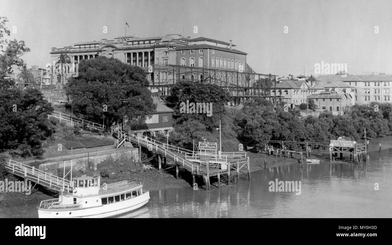 Bau von Erweiterungen der Staatsbibliothek von Queensland auf. Dieses Foto wurde von der Abteilung für Öffentliche Arbeiten bei der Konstruktion berücksichtigt. Stockfoto