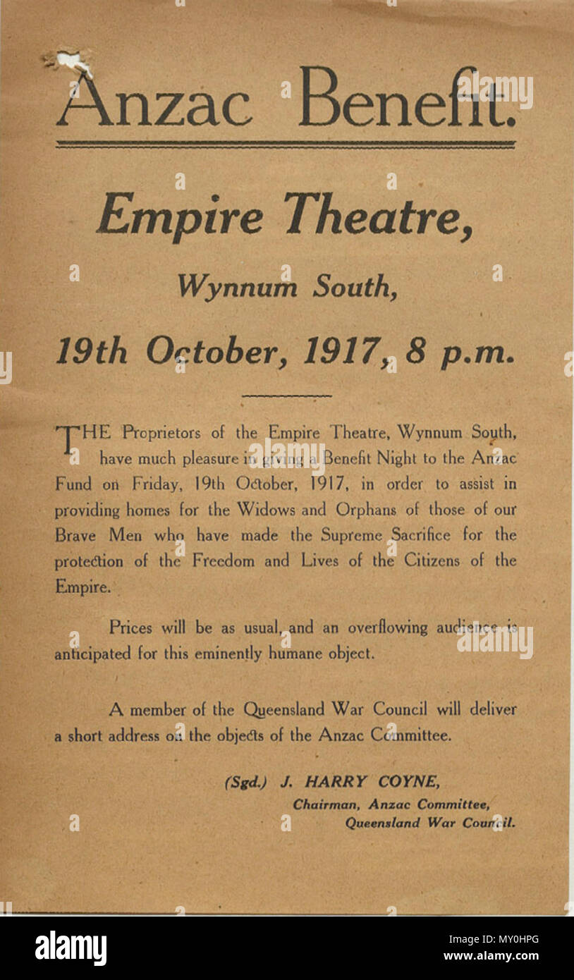 Flyer Werbung eine Nacht im Süden Wynnum zu erhöhen. Das Reich wurde im Jahre 1915 erbaut und brannte im Jahre 1922. Vom Brisbane Courier Mail, Freitag, 7. Juli 1922 20557719?Suchbegriff=Empire Theatre wynnum &Amp; searchLimits=l-state=Queensland | | | l-title= 16). Wenn Flammen beobachtet wurden, waren die von der Haupttreppe des Empire Theatre Gebäude, wynnum Norden, in das Eigentum von Herrn G Martin von Martinsville, wynnum Süd, gegen 21.30 Uhr, am letzten Abend, ein wenig Hoffnung war unterhalten, die den großen Block von Holzbauten auf der Flanke, von denen das Theater stand gespeichert werden würde. Wie die Stockfoto