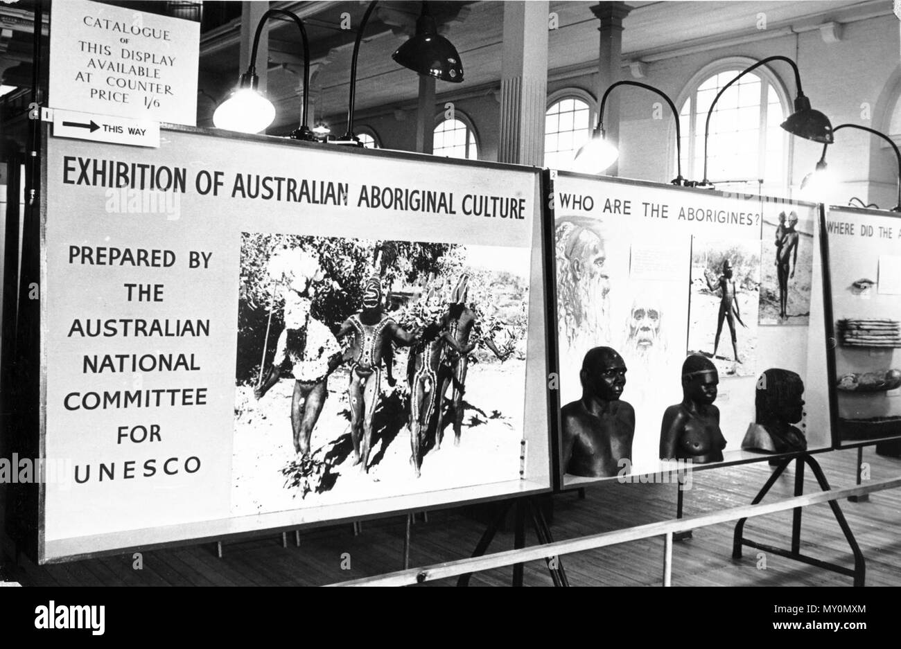 Panel aus der Ausstellung, die von Aborigines Kultur, vorbereitet. Im Rahmen des Queensland Hundertjahrfeier, die Ausstellung um den Zustand von Juni bis September 1959 reiste. Stockfoto