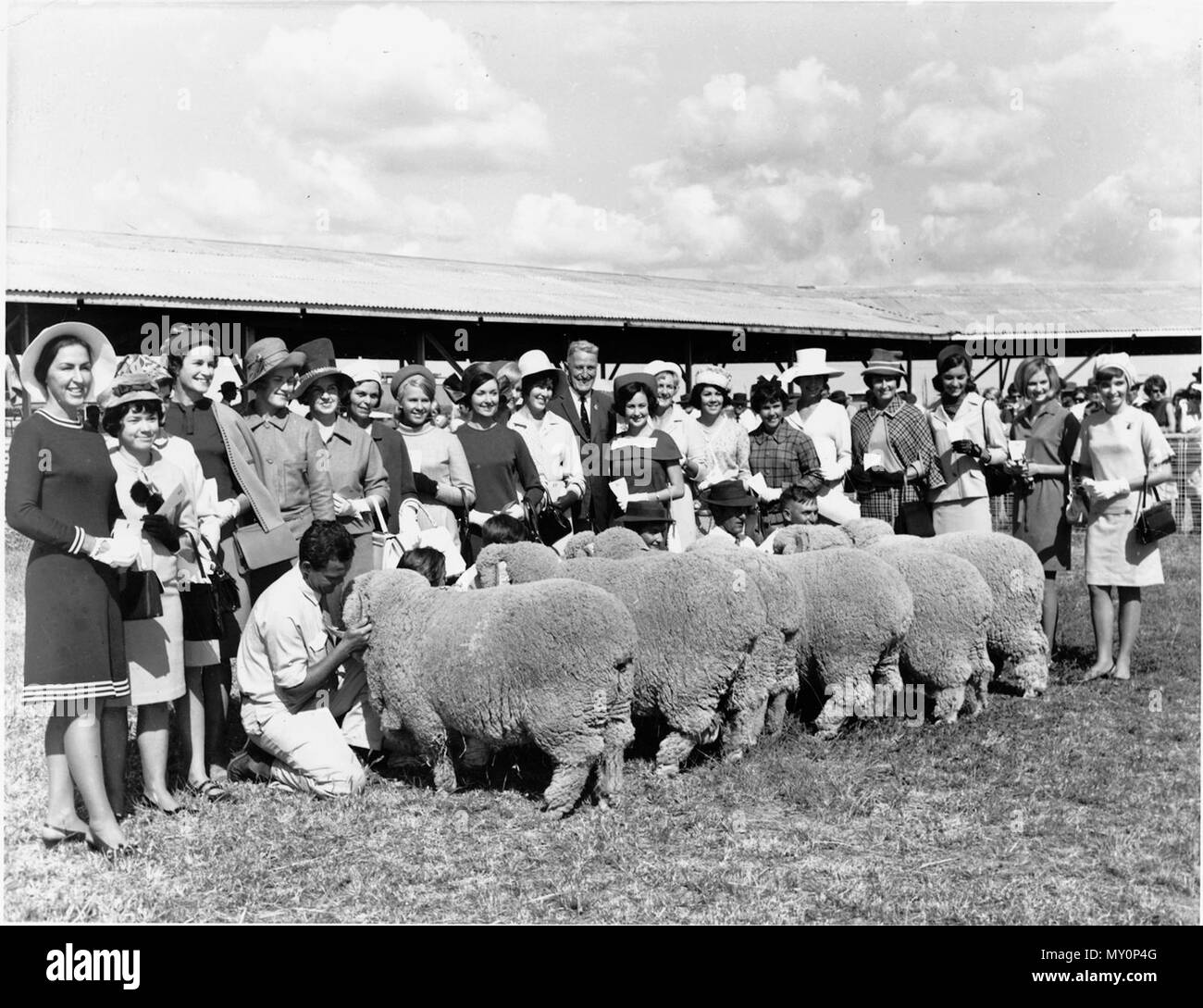 Premier Frank Nicklin an der Staatlichen Schaf Show, Blackall, C. Die erste Queensland Zustand Schaf Show wurde 1940 abgehalten und tourte Standorte wie Charleville, Goondiwindi, Blackall und Longreach. Stockfoto
