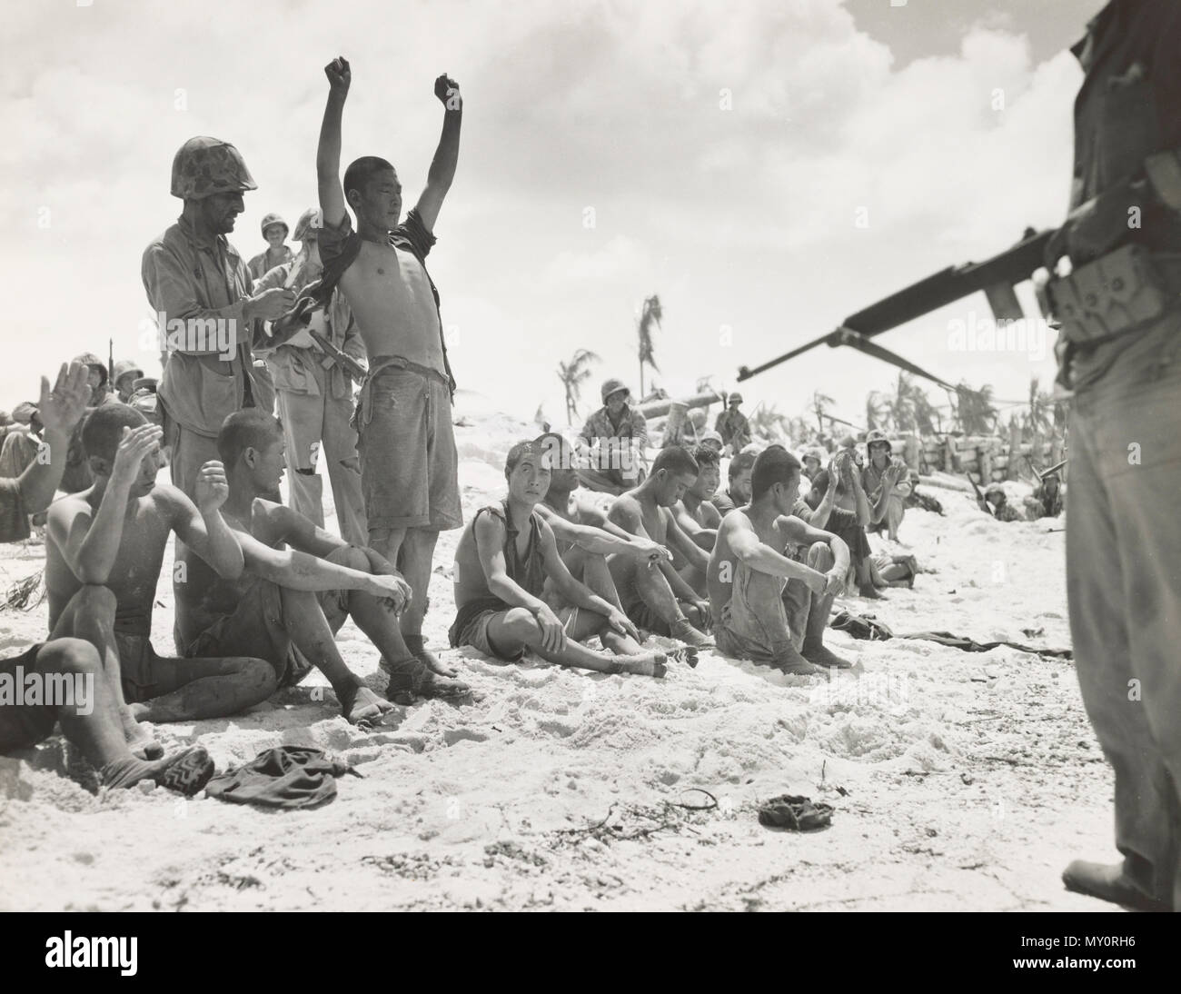 Japanischen Gefangenen in der Schlacht um Tarawa Stockfoto