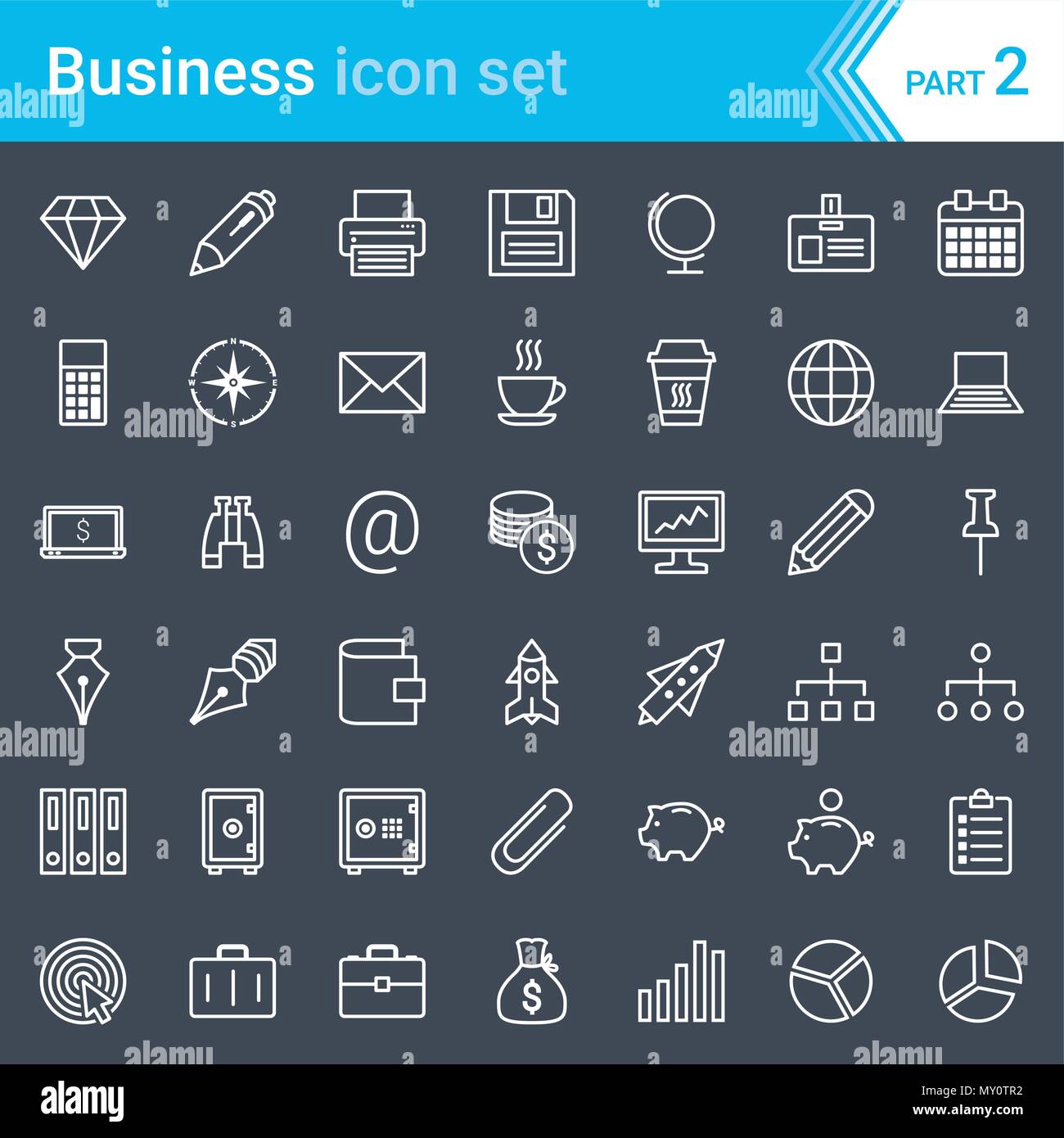 Moderne, streichelte Business Icons auf dunklem Hintergrund isoliert Stock Vektor