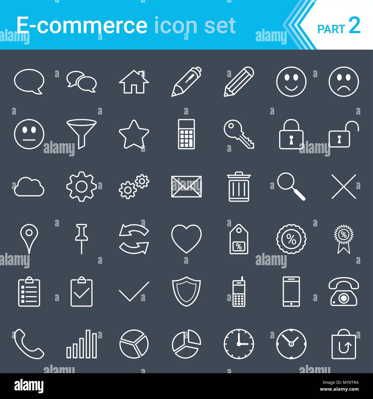 Moderne, streichelte e-commerce Icons auf dunklem Hintergrund isoliert Stock Vektor