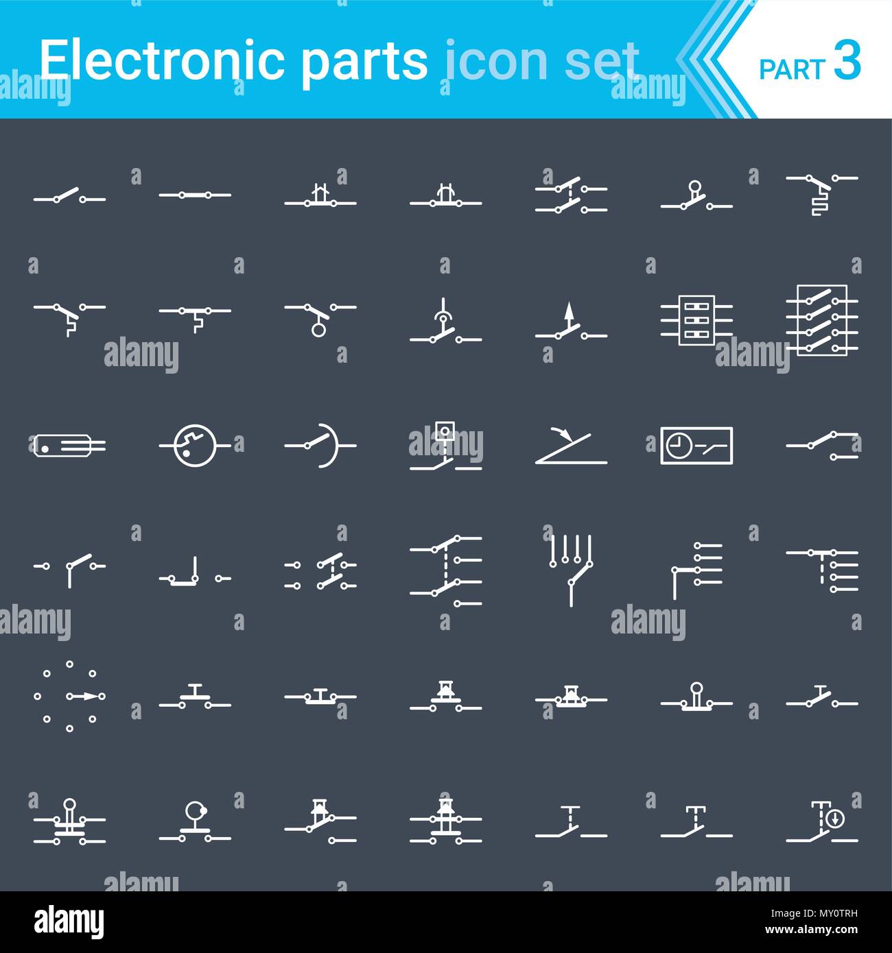 Elektrische und elektronische Icons, Schaltplan Symbole. Stromkreis Schalter,  Taster und Schalter Stock-Vektorgrafik - Alamy