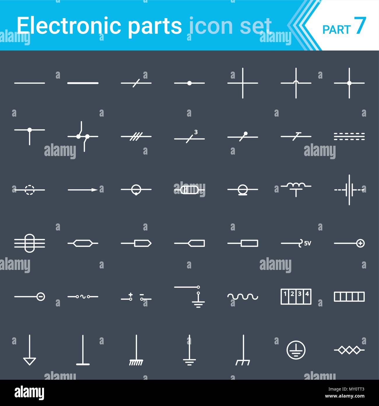 Elektrische und elektronische Icons, Schaltplan Symbole. Leitungen, Kabel, Seilzüge und elektrischen Leitern. Stock Vektor
