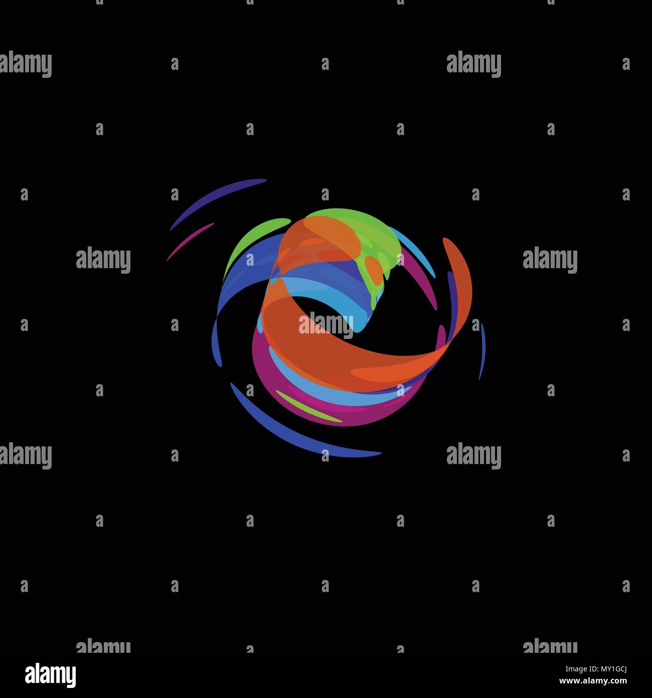 Abstrakte Schriftzug, Bewegung abstrakte Form, kreisförmigen Logo, Pinselsymbol, Vector Illustration auf schwarzen Hintergrund. Stock Vektor
