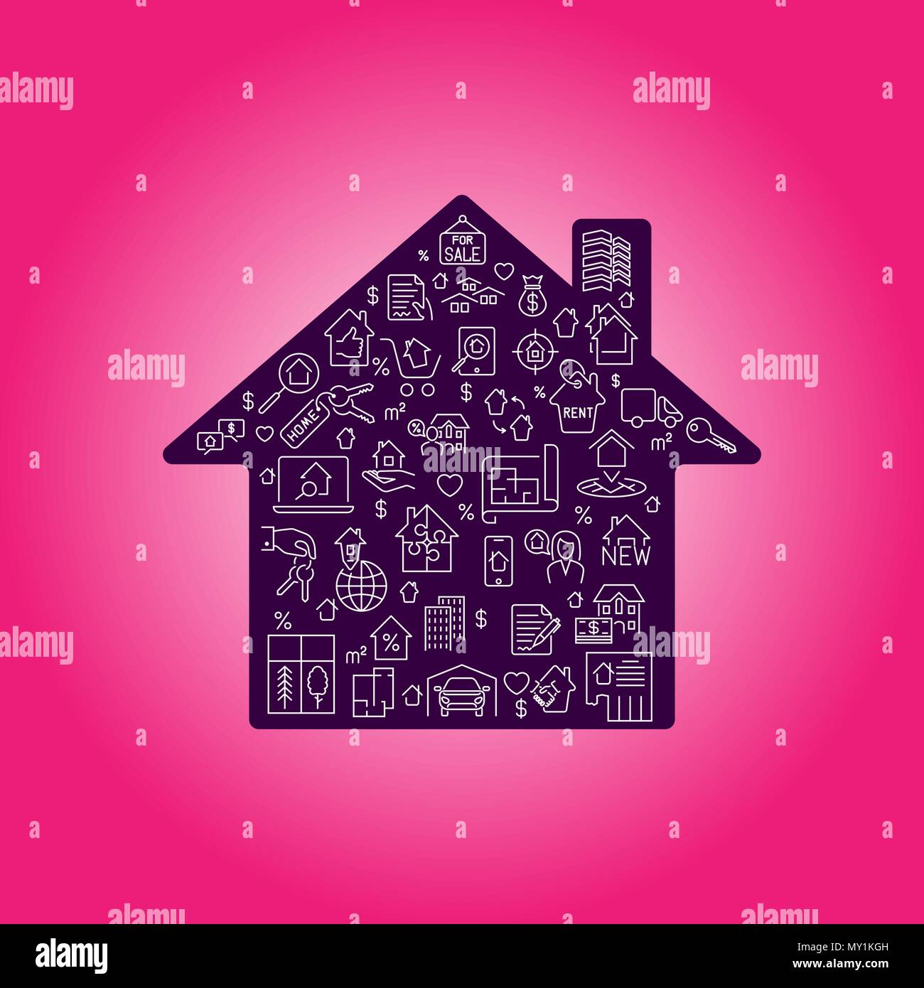 Immobilien Symbol in Haus Silhouette Hintergrund Abbildung. Vektordatei layered für einfache Manipulation und kundenspezifische Einfärben Stock Vektor