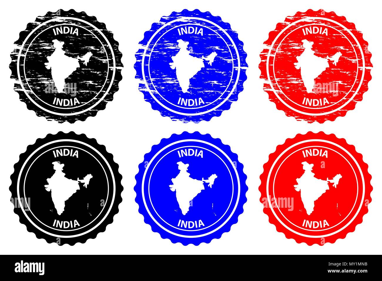 Indien - Stempel - Vektor, Republik Indien Karte Muster - Aufkleber - Schwarz, Blau und Rot Stock Vektor