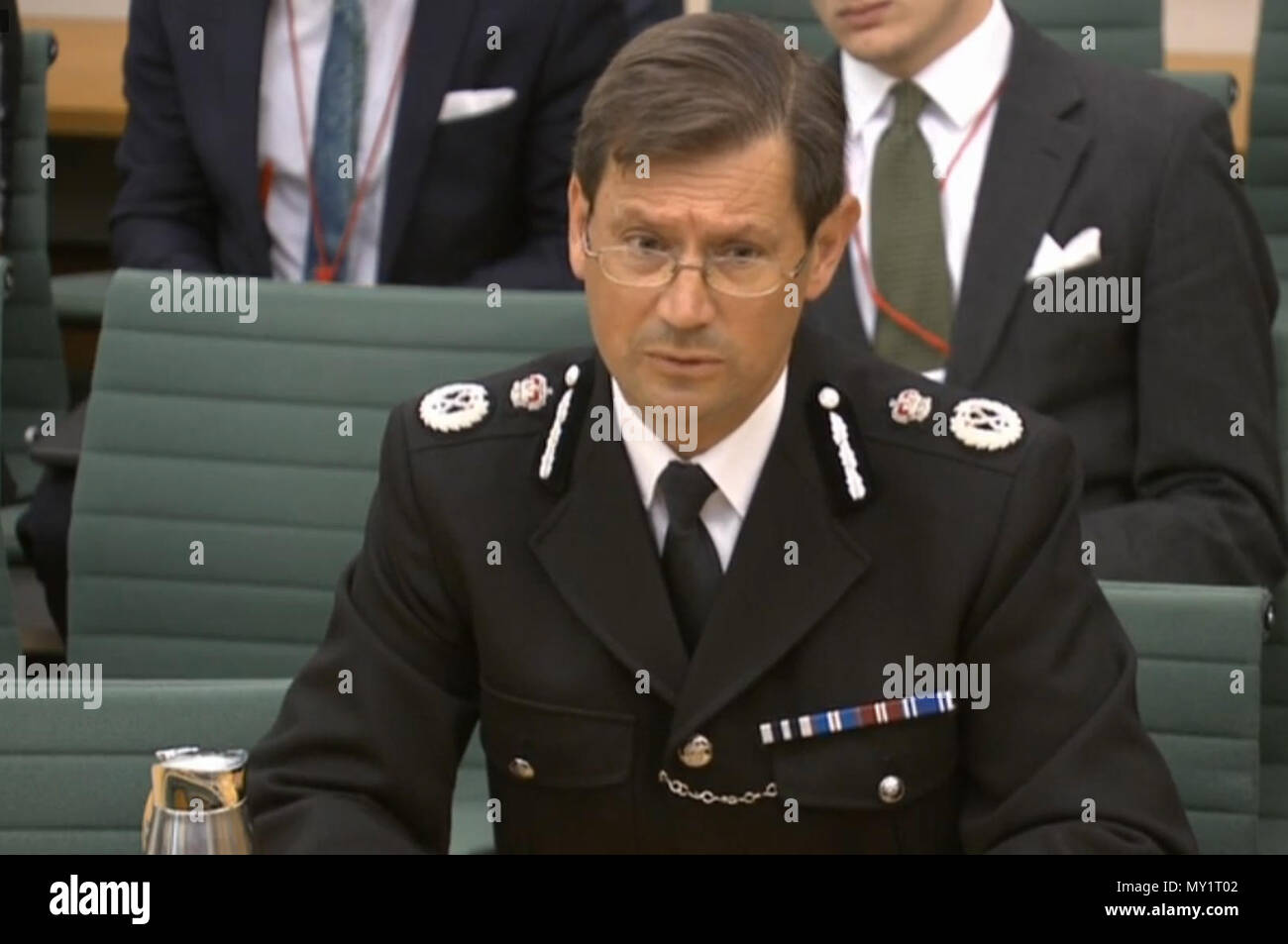 Chief Constable Nick Ephgrave der Nationalen Polizei, die Rat gibt Hinweise auf die Commons Rechtsausschuss im Palast von Westminster, London, auf die Offenlegung von Beweisen in Strafsachen. Stockfoto