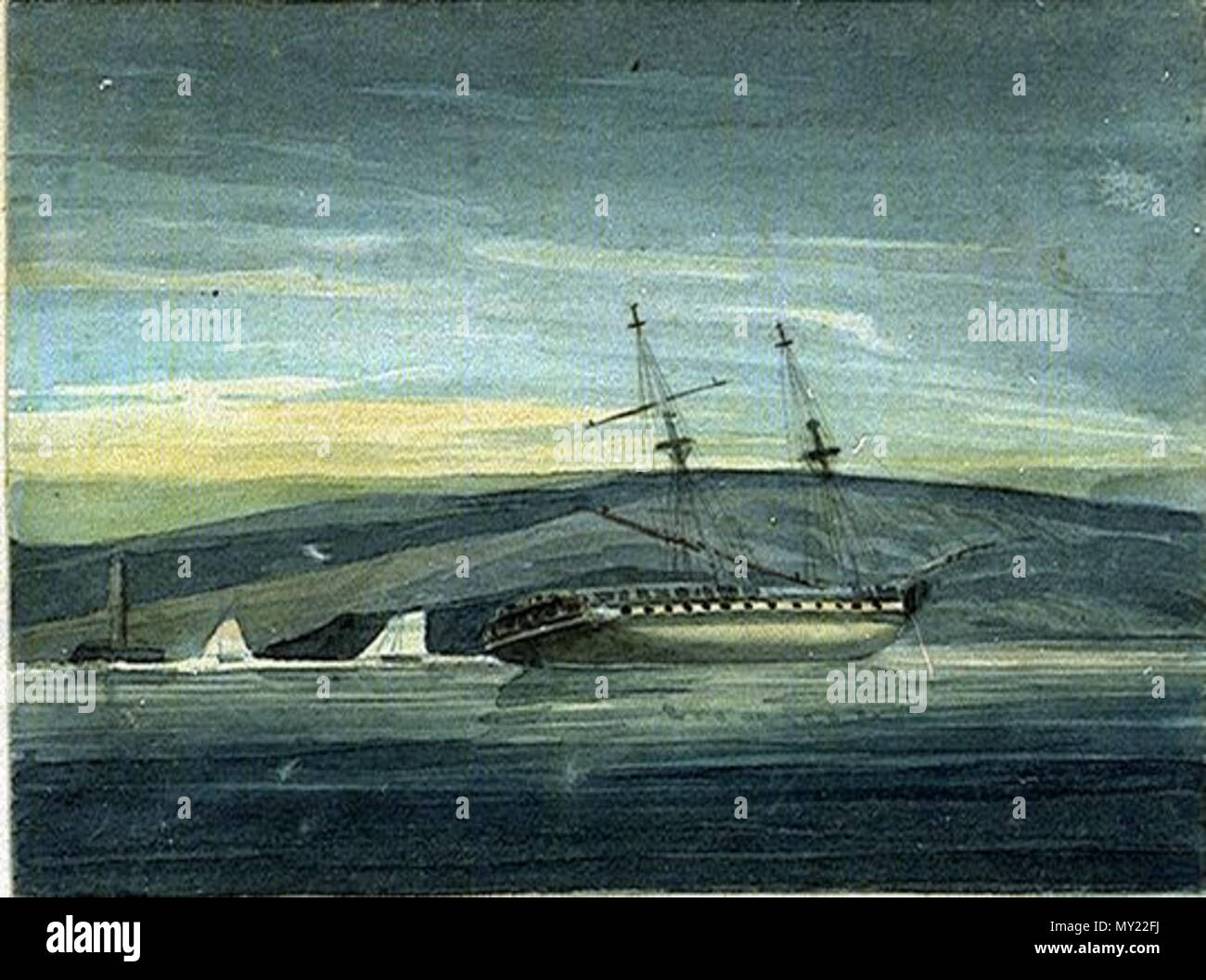 . Englisch: Aquarell. Der Künstler war Kapitän der Brigg HMS Merlin, welche begleitenden war Shannon Wenn Sie geerdet. ca. 1803. Edward Pelham Brenton 484 Shannon Wrack Brenton Stockfoto