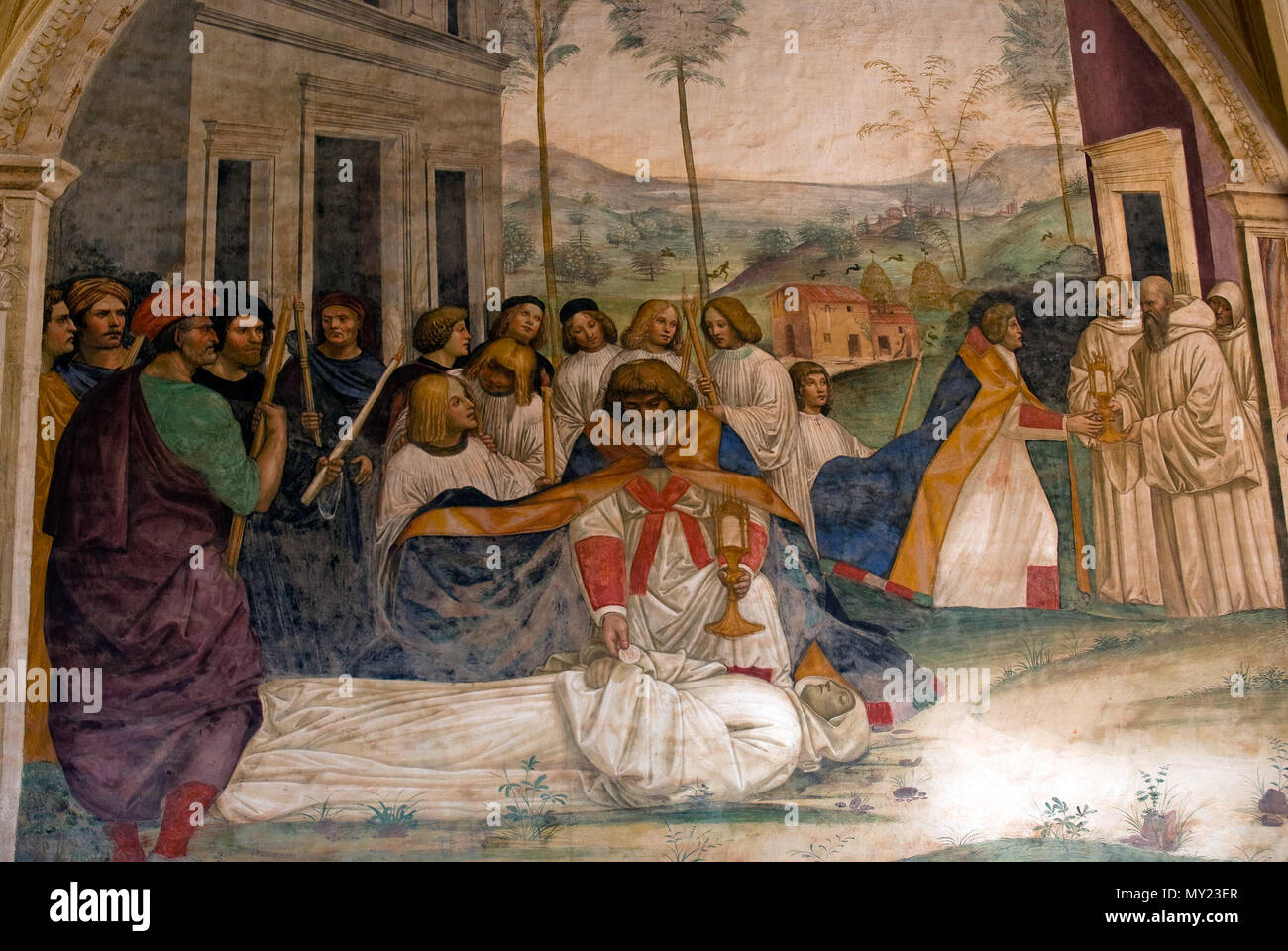 . Italiano: vedi titolo. IL Sodoma-XV Jahrhundert Künstler 120 kommen Benedetto fa portare Il Corpo di Cristo sopra al Monaco che voleva ricevere la Terra nicht Stockfoto