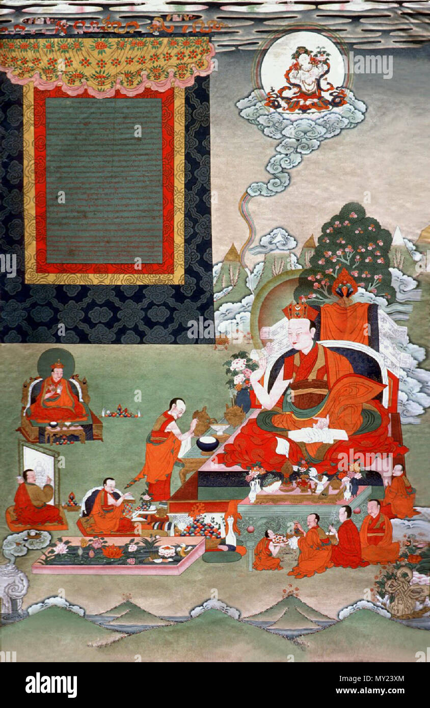. Englisch: Lehrer (Lama)-Situ Tschökyi Jungne Panchen 8. zwischen 1800 und 1899. Karma Gardri Malschule 492 Situ Panchen Karma Gardri Stockfoto