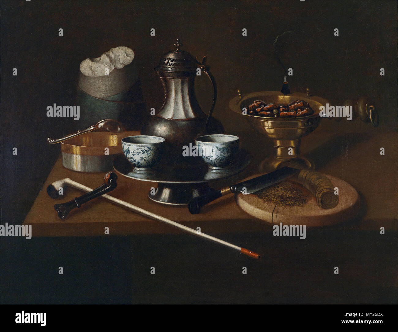 504 Stillleben mit Röstkastanien Stockfoto