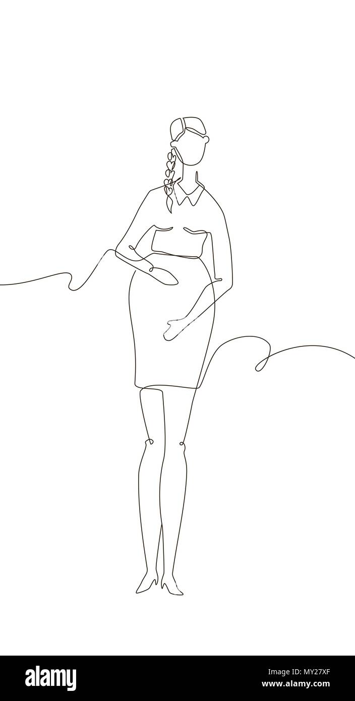 Junge Frau ein Kind erwartet - eine Zeile Design Illustration Stock Vektor