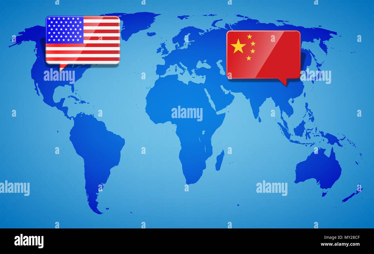 USA und China an der Blauen Karte Welt Hintergrund. Handelskrieg mit den USA und China. International Business Global Exchange Konzept. Vektor Stock Vektor