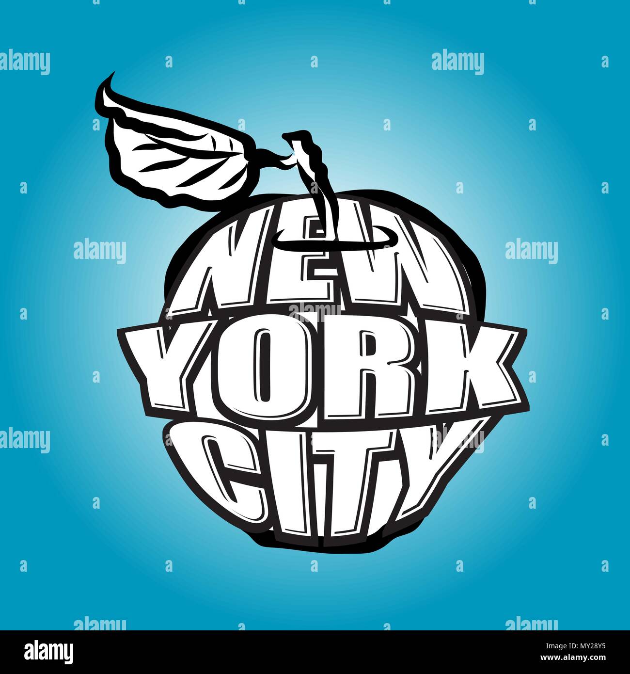 New York City Big Apple Logo auf blau schattierten Hintergrund Stock Vektor