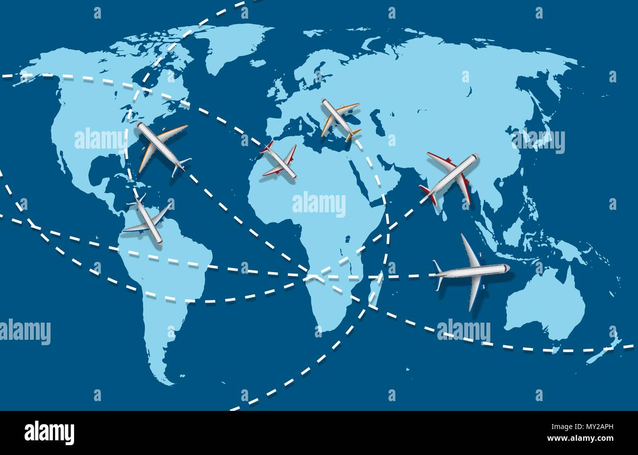 Geschäftsreise Banner mit Flugzeug- und Weltkarte Hintergrund. infografik Welt destination Travel Concept. Vector Illustration Stock Vektor