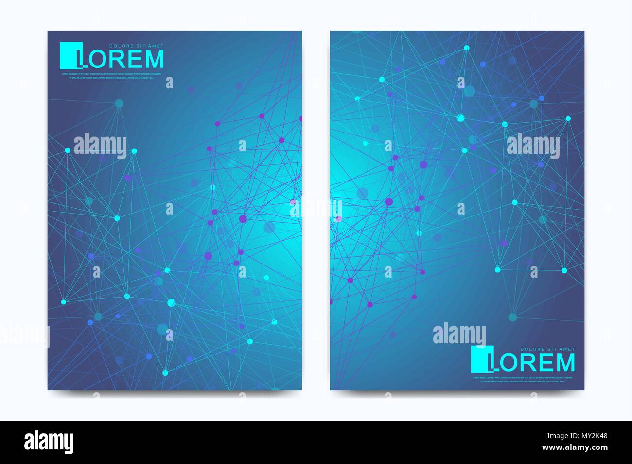 Moderne vector Template für Broschüre Broschüre Flyer Anzeige Abdeckung banner Magazin oder Jahresbericht A4. Wirtschaft, Wissenschaft, Medizin design Buch Layout. Blau kybernetische Punkten. Linien Plexus. Karte Oberfläche Stock Vektor