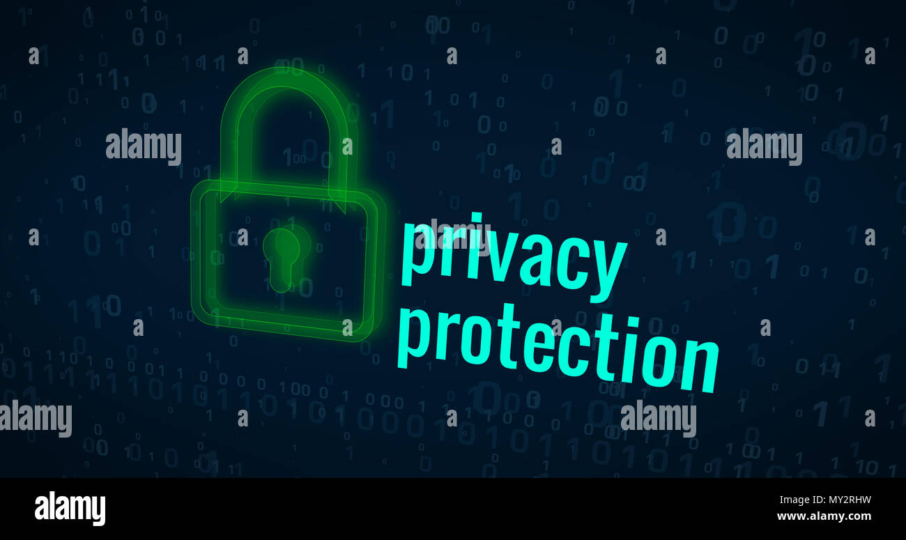 Datenschutz und Sicherheit im Internet mit grünen Vorhängeschlosssymbol auf digitalen Hintergrund abstrakte Konzept Stockfoto