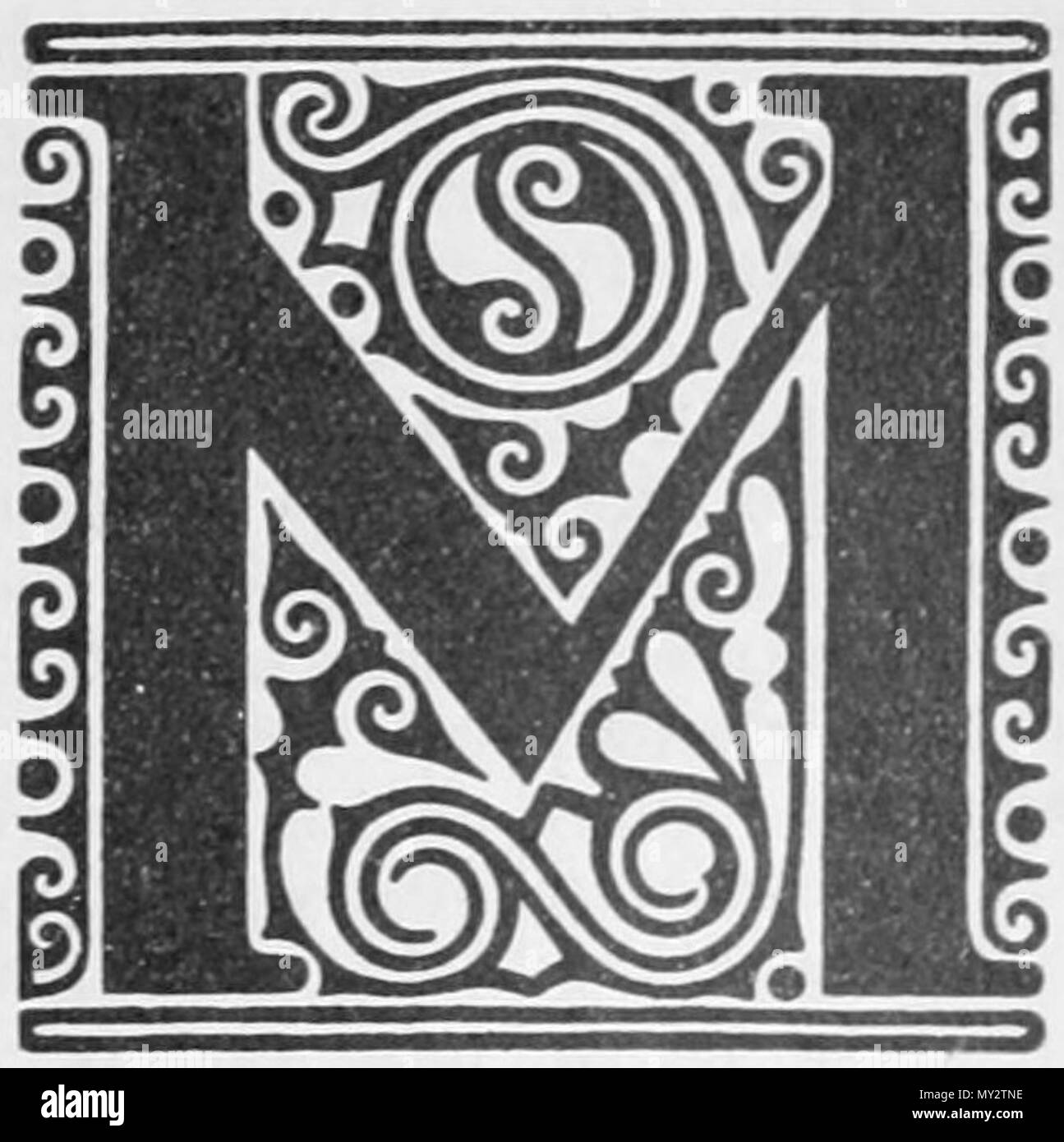 . Français: la lettre M, initiale ornée. 1909. Anonym 529 Tietosanakirja initiale M Stockfoto