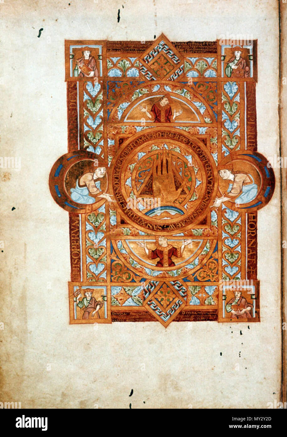 . Uta Codex: Hand Gottes ottonischen Manuskript Ca. 1020 CE München, Staatsbibliothek Frau Clm. 13601, Folio 1v. 11. Jahrhundert. Anonym 542 Uta Codex Hand Gottes Stockfoto