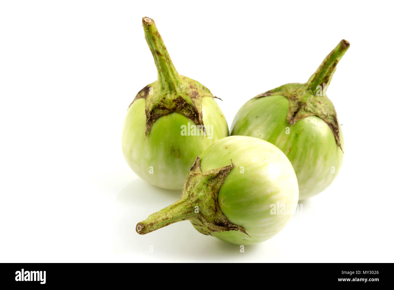 Frische thailändische Gemüse Aubergine, Grün Aubergine, auf weißem Hintergrund. Stockfoto