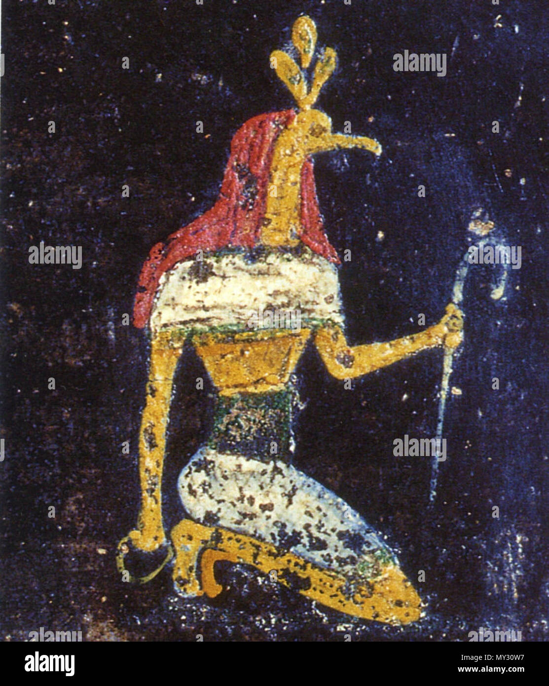 . Englisch: Fresko von den ägyptischen Gott Anubis Thoth (3. Stil) in das tablinum der Villa de Misteri (Pompeji). English: Fresko des ägyptischen Gottes Thoth Anubis (å Stil) im tablinum der Villa de Misteri (Pompeji). 21. Februar 2009. WolfgangRieger 551 Villa dei Misteri Tablinum 1. Stockfoto