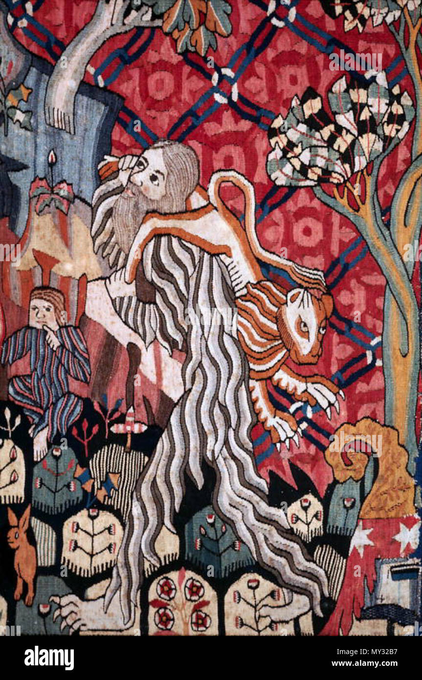. Wilde Männer und Mooren, Detail (8/12), Warp: Bettwäsche Tressen: Wolle; Gobelin-Webart, 100 x 490 cm,. ca. 1400. Unbekannt 562 wilde Männer und Mauren (08 von 12) Stockfoto