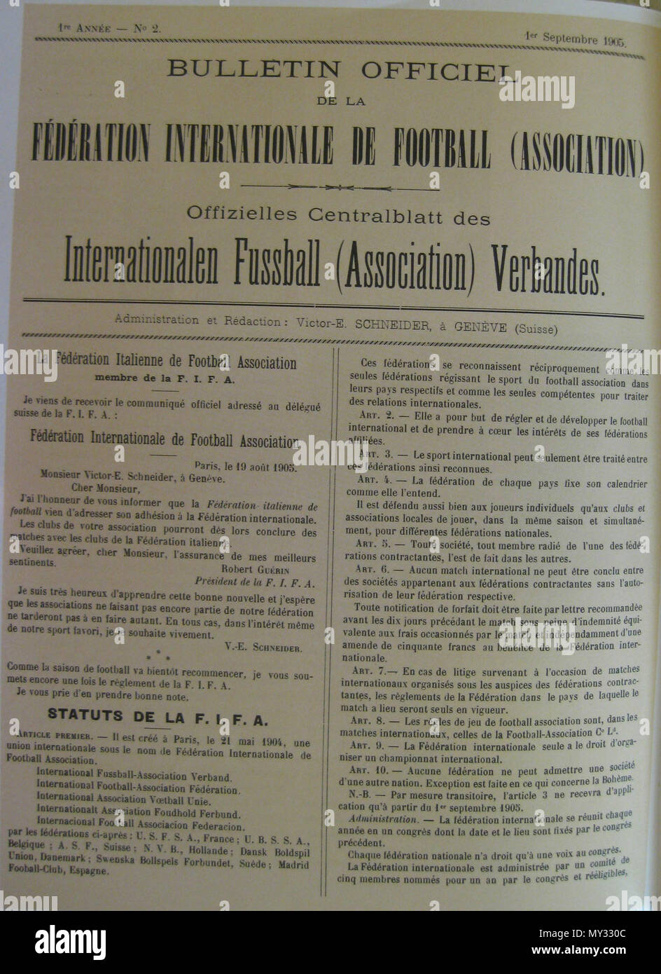 . Charter FIFA (1 September 1905) original Bildschirm. 1905. Unbekannt 107 Charter FIFA (1. September 1905) Die ursprünglichen Bildschirm Stockfoto