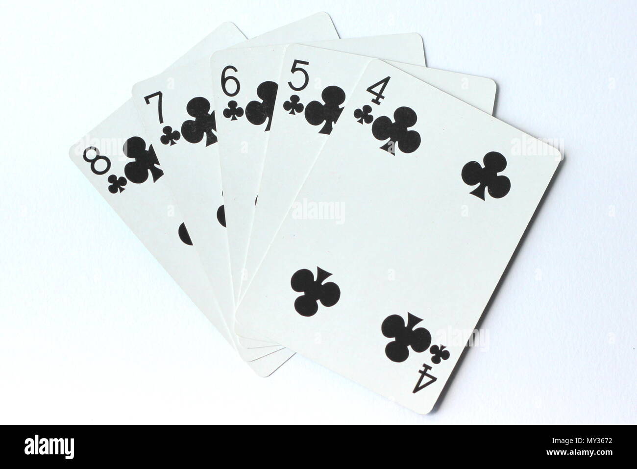 Ein straight Flush Hand der Karten - Poker Stockfoto