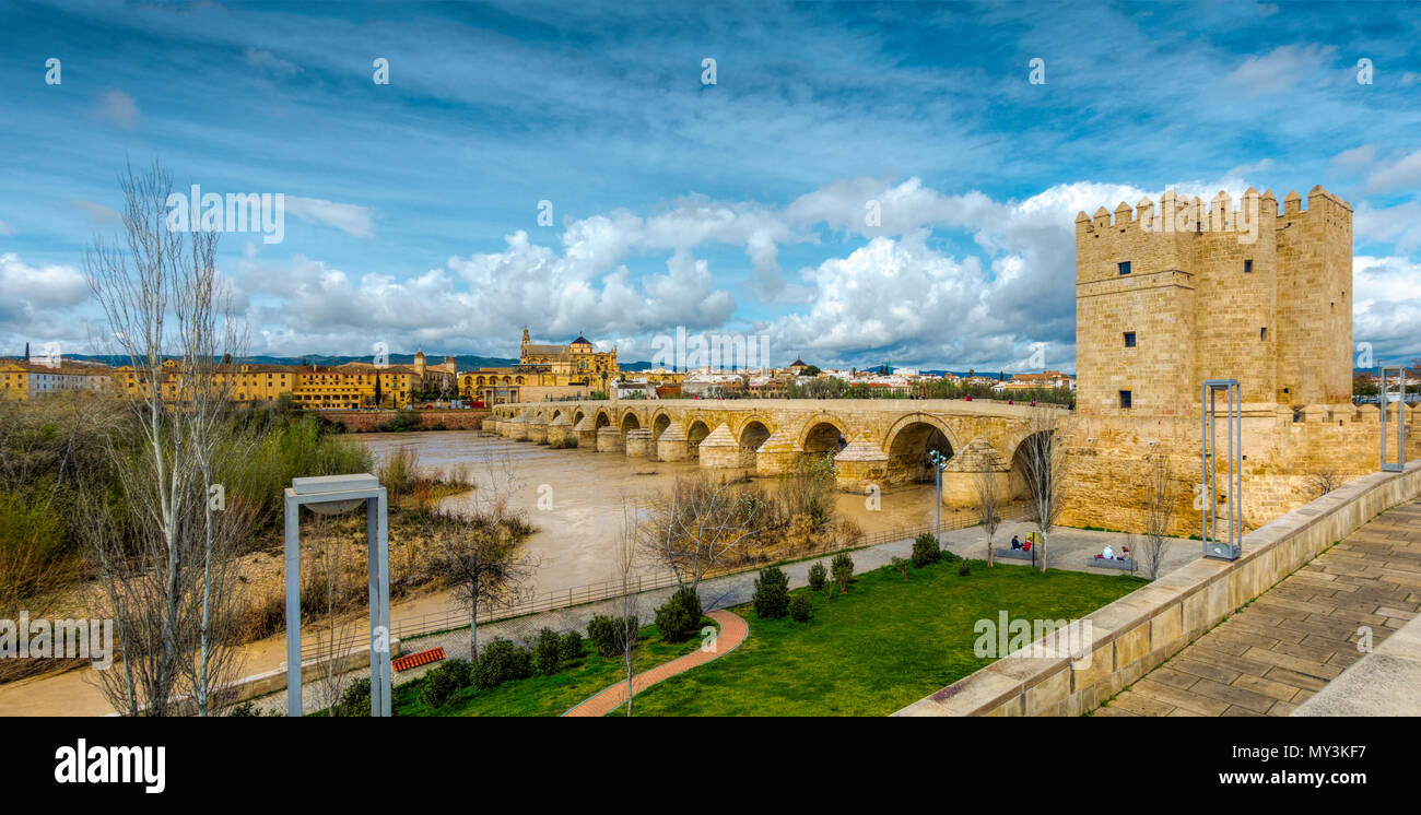 Cordoba, die römische Brücke und Torre de Calahorra. Cordoba, Andalusien, Spanien Stockfoto