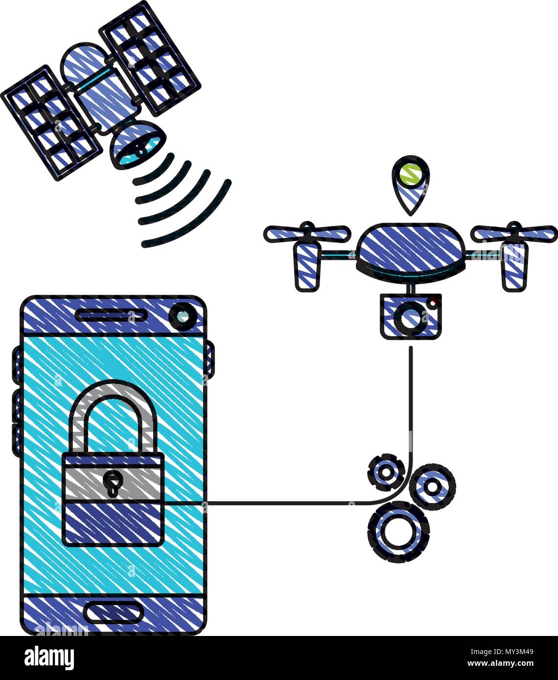 Satellital set-Technologie Symbole Stock Vektor