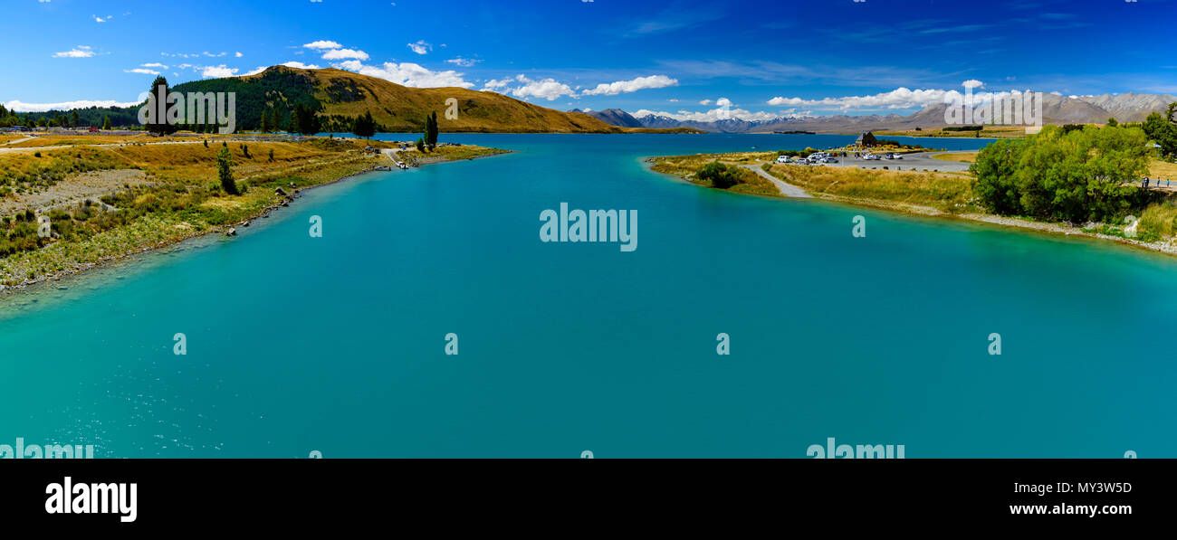 Panorama auf den See Tekapo, Südinsel, Neuseeland Stockfoto