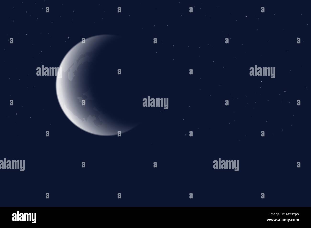Vector Illustration des blauen Nachthimmel mit Halbmond und Sterne Stock Vektor