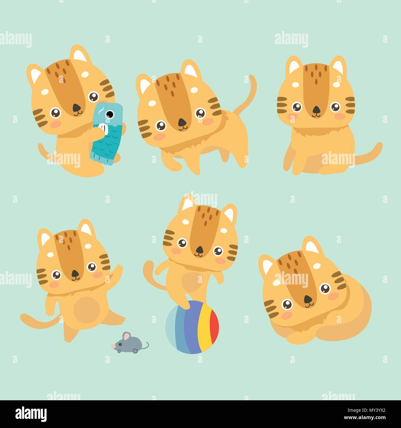 Gelbe Katze eingestellt. Stock Vektor