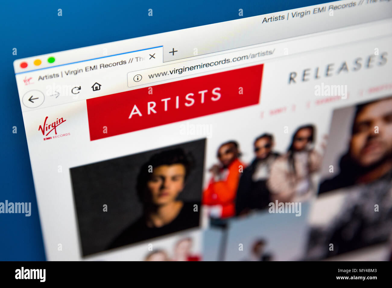 LONDON, UK, 29. Mai 2018: Die Homepage der offiziellen Website für Virgin EMI Records - die britische Plattenlabel von der Universal Music Group, Stockfoto