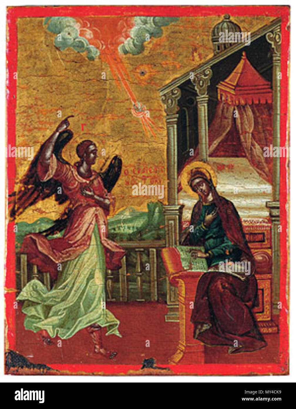 . Verkündigung. 1. h. 18 c. Unbekannt 42 Verkündigung (Griechenland, 1 Uhr. 18 c.) Stockfoto