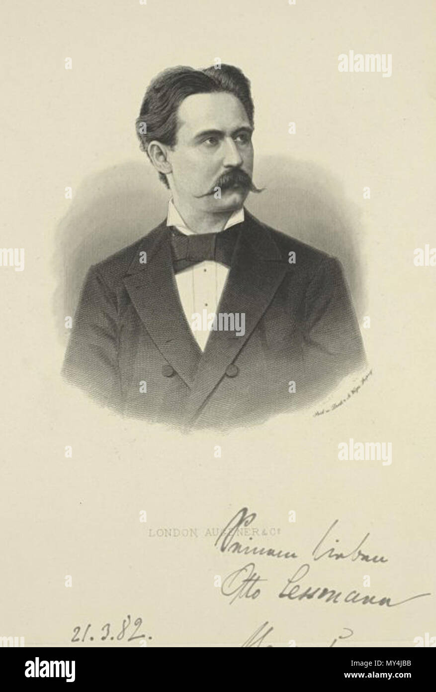 . Deutsch: Das Porträt des deutschen Pianisten und Komponisten Franz Xaver Scharwenka (1850 - 1924) (nach dem Foto von Julius Schaarwächter) unterzeichnet zu musikalischen Kritiker Otto Lessman (1844-1918) und datiert von 21,3.<18>82. Vor dem Jahr 1882. Unbekannt 476 Scharwenka 1882 Stockfoto