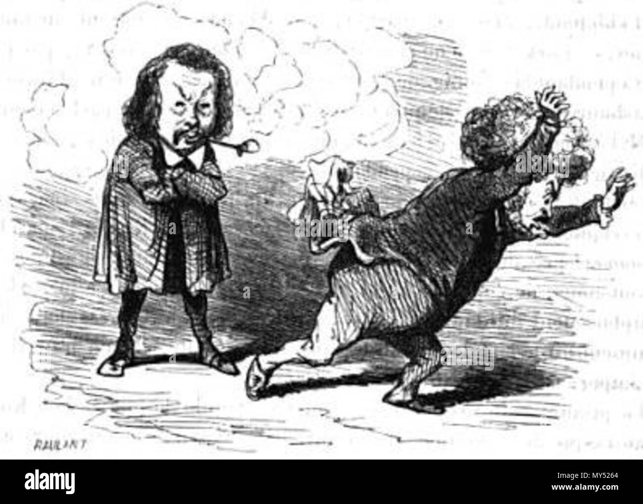 . Français: Ferdinand Flocon effrayant Armand Marrast en 1848, Karikatur de Cham. 1850. Cham (Amédée de Noé) 182 Flocon et Marrast par Cham Stockfoto