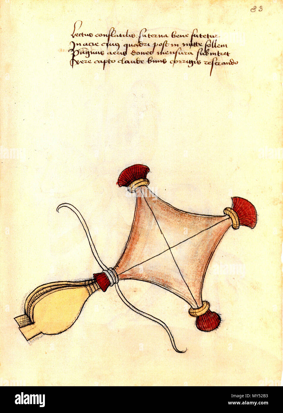 Deutsch: Englisch: Luftmatratze aufblasbare Matratze. 15. Jahrhundert.  Unbekannte Illustrator 300 Konrad Kyeser, Bellifortis, Clm30150, Tafel 16,  Blatt 83 r Stockfotografie - Alamy