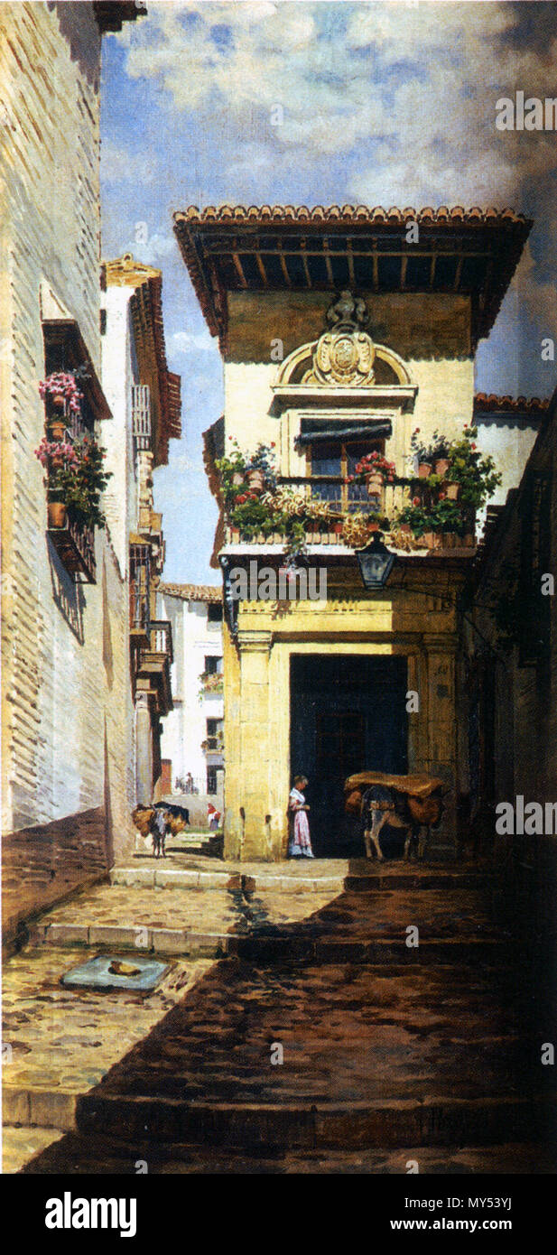 . Englisch: Cuesta de Santa Ines. Die zweite Hälfte des 19. Jahrhunderts. Julián del Pozo (als Signatur auf der Leinwand; unbekanntes Datum der Geburt oder Tod - Aktiv in Granada auf der zweiten Hälfte des XIX Jahrhunderts) 286 Julian del Pozo Cuesta de Santa Ines Stockfoto