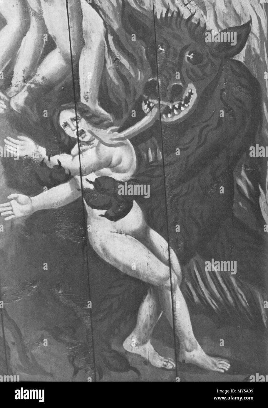 . Englisch: Der Teufel fängt eine Frau. Detail der Wandmalerei in der Kirche von Trosa, Schweden. Mittelalter.. Unbekannt 139 Teufel nimmt Frau Stockfoto