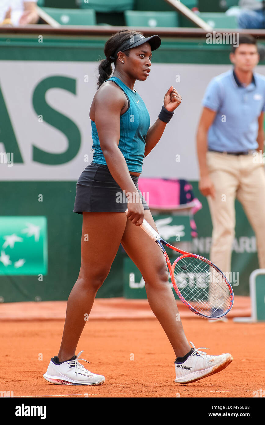 Paris Frankreich 5 Juni 2018 Sloane Stephens Usa Tennis Sloane Stephens Der Vereinigten Staaten Reagiert Wahrend