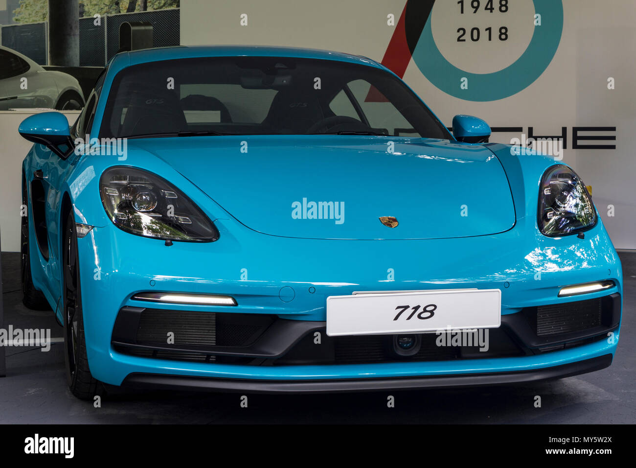 Torino, Italien. 6. Juni 2018. Ein Porsche 718. 2018 Edition von Parco Valentino Auto show hosts Autos vieler Automobilhersteller und Konstrukteure in Valentino Park in Turin, Italien. Credit: Marco Destefanis/Alamy leben Nachrichten Stockfoto