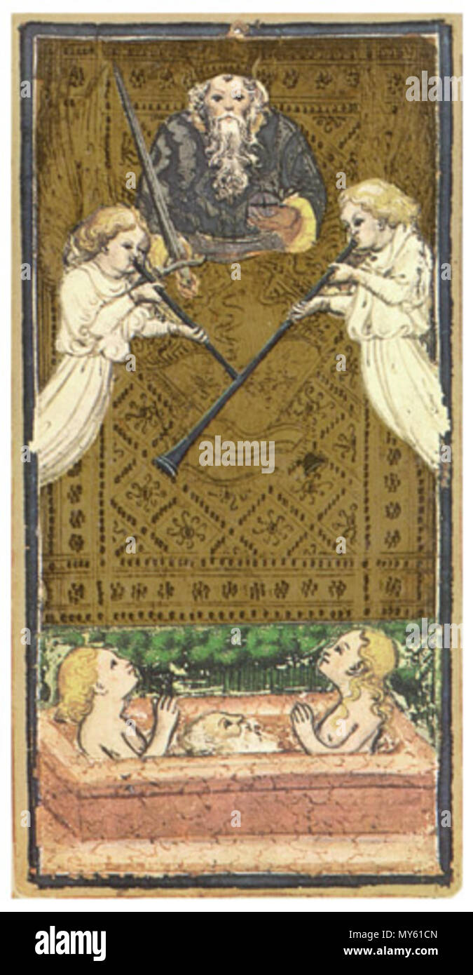 . 日本語: 著作権切れ。 unsicher, wahrscheinlich zwischen 1440 und 1470. 19. September 2010. Anonym 553 Visconti-Sforza tarot Deck. Urteil Stockfoto