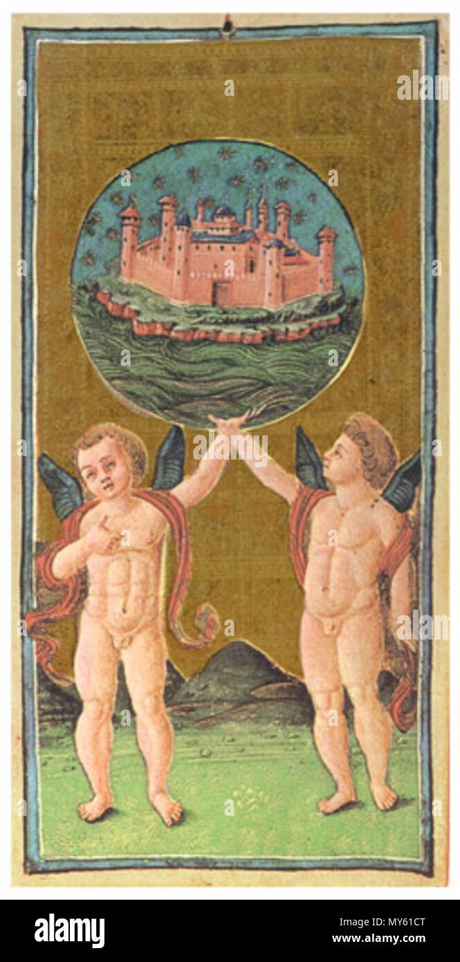 . 日本語: 著作権切れ。 unsicher, wahrscheinlich zwischen 1440 und 1470. 19. September 2010. Anonym 553 Visconti-Sforza tarot Deck. Die Welt Stockfoto