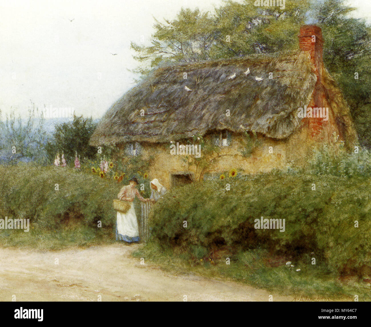 . Helen Allingham (26. September 1848 bis 28. September 1926), war ein bekannter Aquarell Maler Illustrator der viktorianischen Ära. Ein Ferienhaus mit Sonnenblumen. 2008 (Datum des Uploads). Helen Allingham (1848-1926) Alternative Namen H. Paterson Beschreibung Illustrator und Maler Geburtsdatum / Tod 26. September 1848 28. September 1926 Ort der Geburt / Todes Derbyshire Haslemere Authority control: Q 444581 VIAF: 34727518 ISNI: 0000 0000 8371 5642 ULAN: 500003736 50021031 LCCN: n GND: 119120836 WorldCat 34 Allingham Helen ein Cottage mit Sonnenblumen an Peaslake Stockfoto