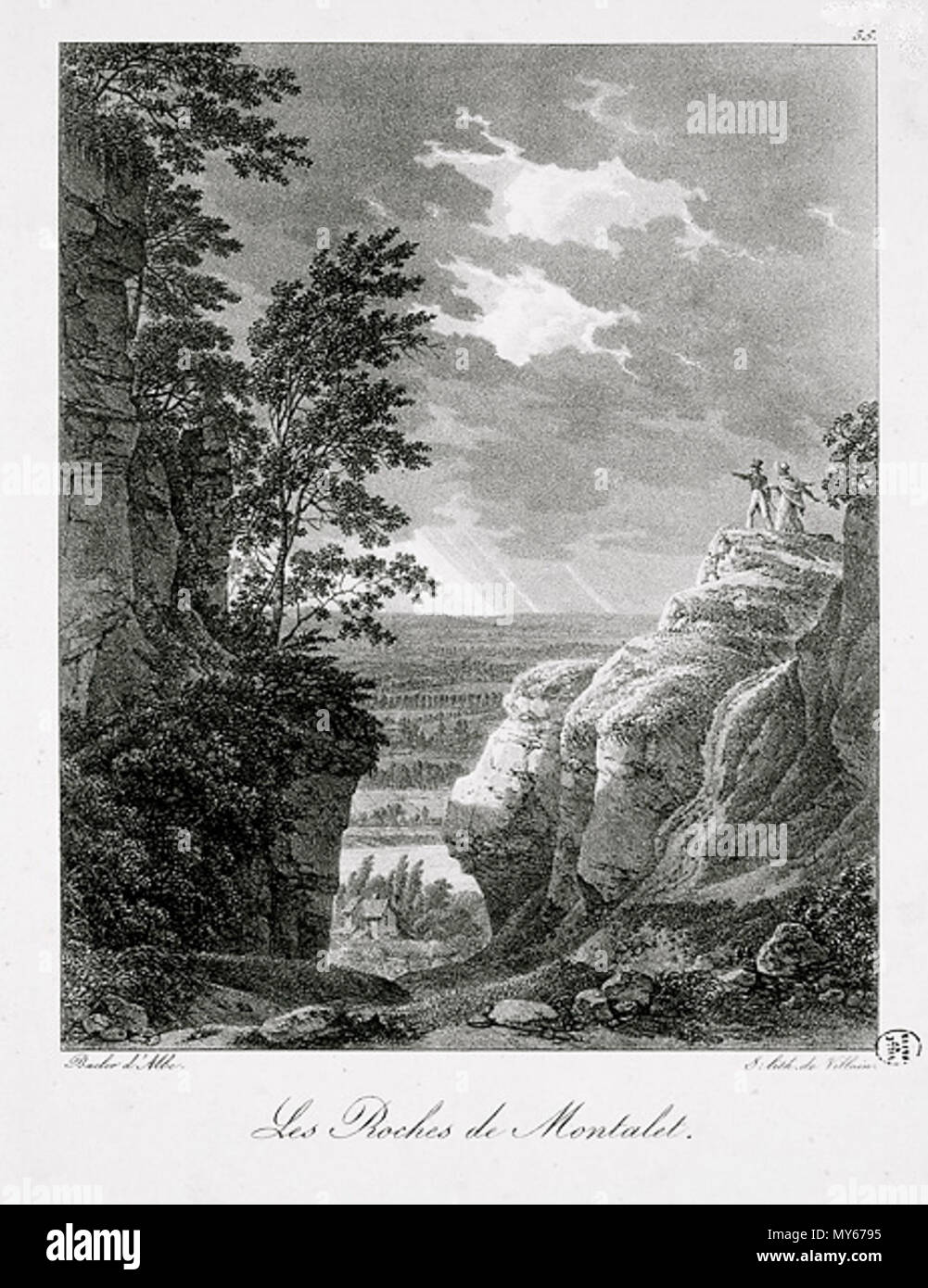 . Englisch: Blick auf die La Cocalière Felsen (oder Montalets oder Montalais). Anfang des 19. Jahrhunderts. Louis-Albert Bacler d'Albe 321 Les Roches de Montaleet Stockfoto
