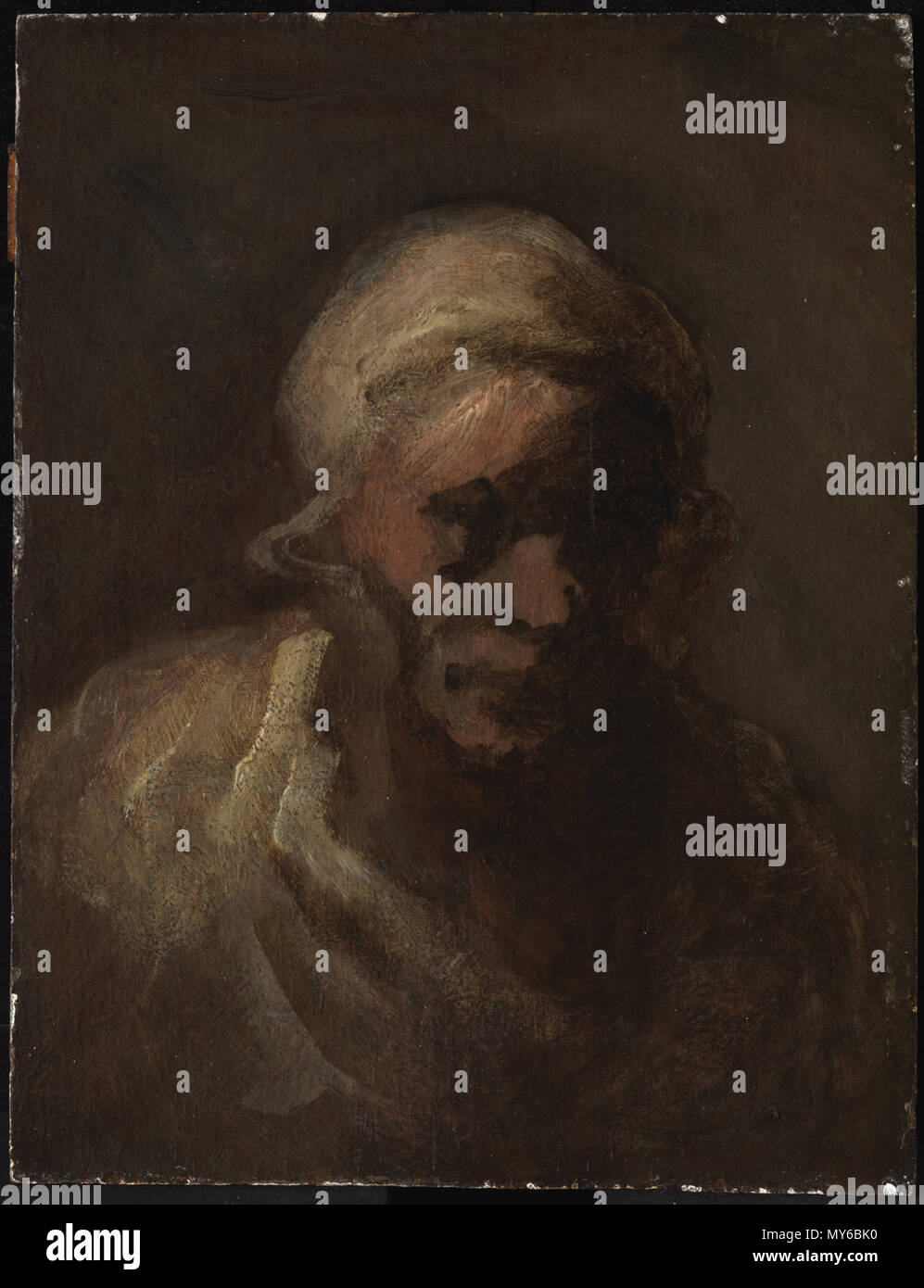 . Englisch: Honoré Daumier, Französisch, 1808 - 1879 Leiter einer alten Frau, Ca. 1856 - 60 Öl auf Leinwand 21,9 x 16,5 cm. (8 5/8 x 6 1/2 in.) Rahmen: 30,5 x 36,0 x 6,5 cm. (12 x 14 3/16 x 2 9/16 in.) Die Henry und Rose Pearlman Foundation, auf langfristige Darlehen an die Princeton University Art Museum L. 1988.62.8 Maison (1968) I-108. ca. 1856 - 60 7 1856, Daumier, Leiter einer alten Frau Stockfoto