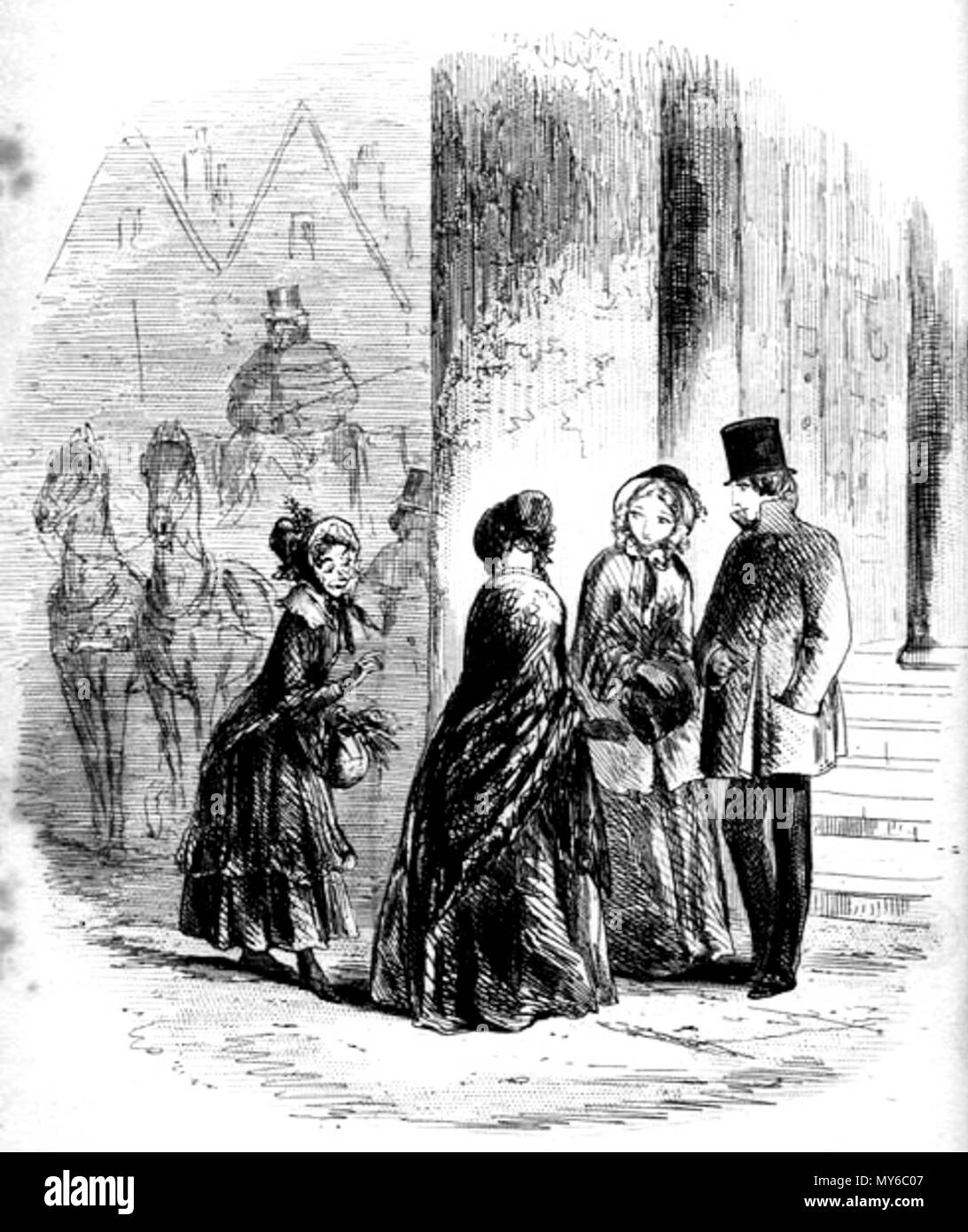 . Deutsch: Das kleine alte Dame Phiz (HABLOT K. Browne) 1853 Radierung 4 1/8 x 4 1/8 Zoll auf einer Seite von 8 7/16 x 5 Zoll mit Blick auf S. 23, der in der Nähe des dritten Kapitels von Dickens Bleak House. Vom 6. Februar 2012, 15:13:25. Hablot Knight Browne (Phiz) 366 Miss Flite Stockfoto